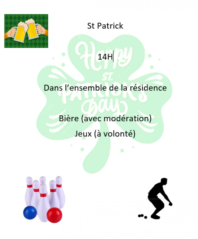 Saint Patrick 17 Mars à partir de 14h !